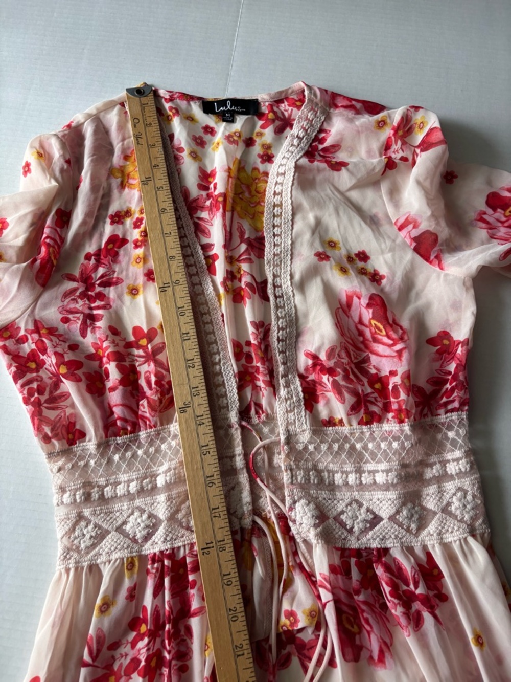 Lulus Sunshine Dancer Cream Floral Chiffon Lace Duster Maxi Cover Up Women’s M - Picture 12 of 15